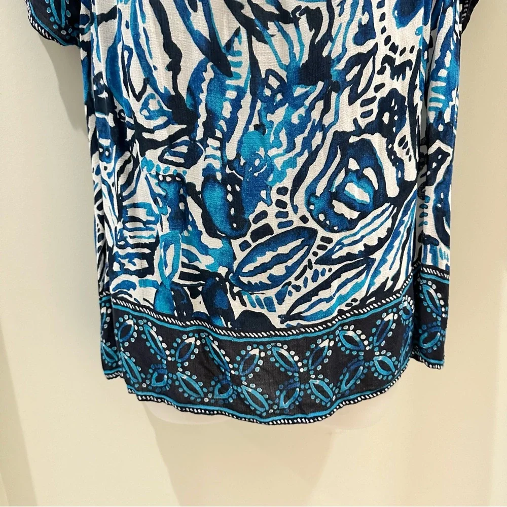 Lucky Brand Short Sleeve Boho Top Blue & White Size Medium - Picture 10 of 10